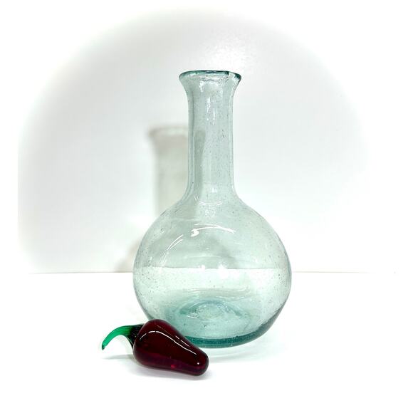 Art Glass Carafe Decanter - Red Chili Pepper Stopper, 1L Made in Spain - VTG 90s - Picture 1 of 9